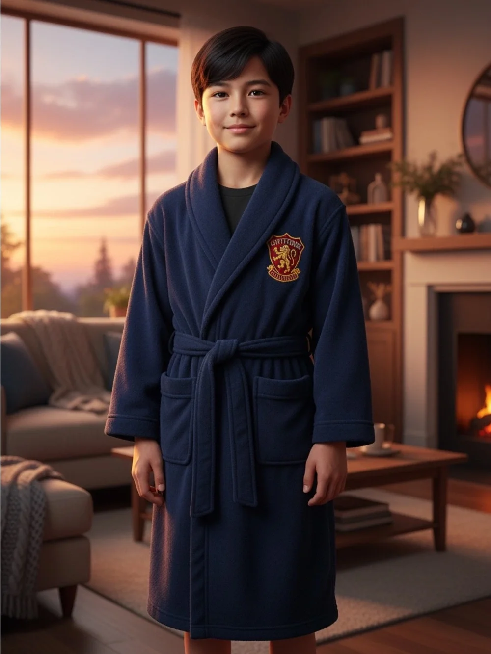 Boys Cherokee Blue Fleece Robe Embroidered Athletics Crest Shawl Collar Travel M